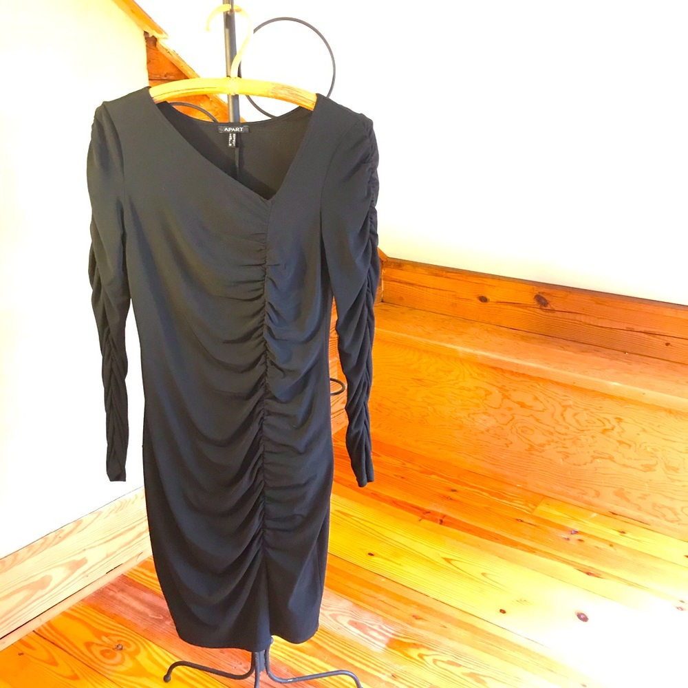 Apart Black Long Sleeve Gathered Dress, EUC, 4